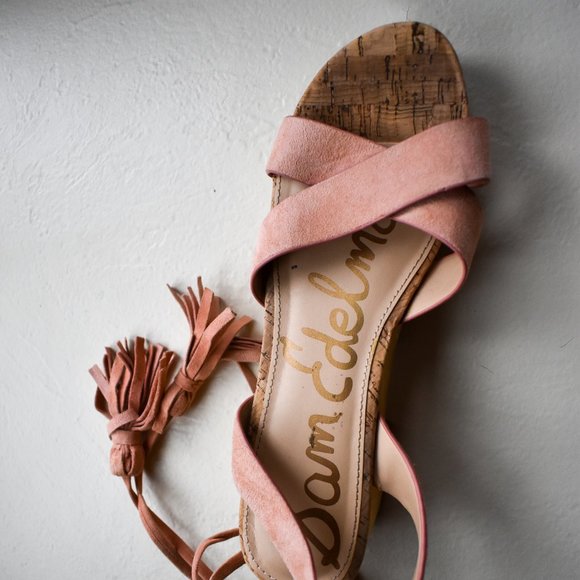 Peach Pink Sam Edelman Platform Sandals Tie Size 7 - Picture 2 of 8